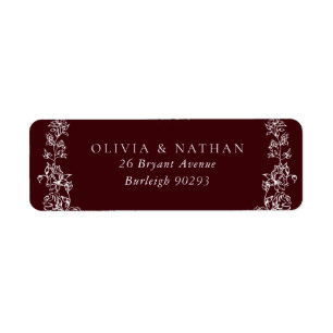 Vintage White Deep Burgundy Wedding Return Address Label