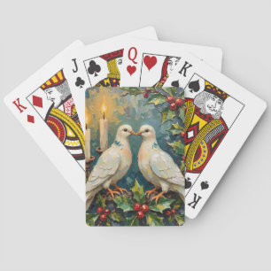 Vintage White Doves and Holly Garland Christmas Playing Cards