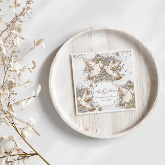 Vintage White Doves Pattern Wedding Napkins