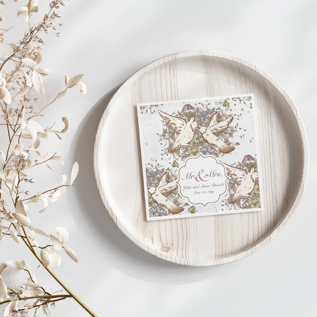 Vintage White Doves Pattern Wedding Napkins (Creator Uploaded)