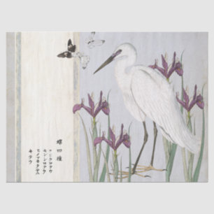 Vintage White Egret Purple Iris Butterfly Japanese Tissue Paper
