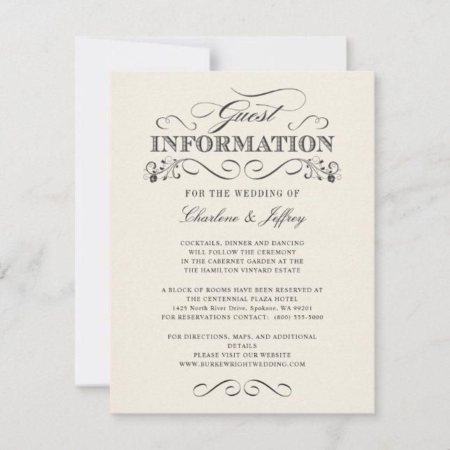 Vintage White Elegant Wedding Information WT313 Invitation (Front)