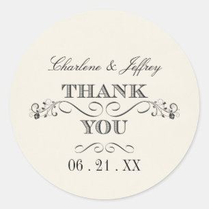 Vintage White Elegant Wedding Thank You WT313 Classic Round Sticker