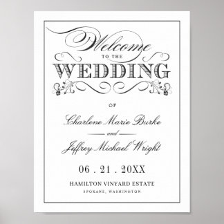 Vintage White Elegant Wedding Welcome Sign WT313
