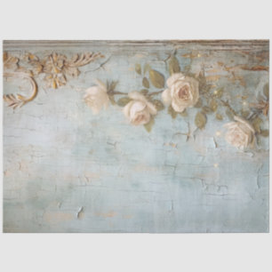 Vintage white English roses gold foil ornament  Tissue Paper