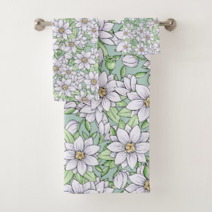 Vintage White Floral Bouquet Pattern Design Bath Towel Set