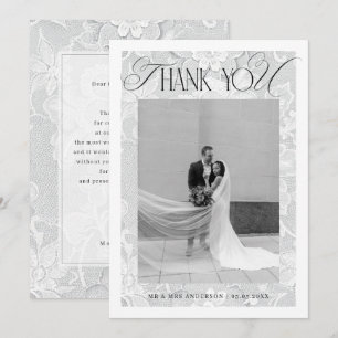 Vintage White Floral Lace Wedding Thank You Card