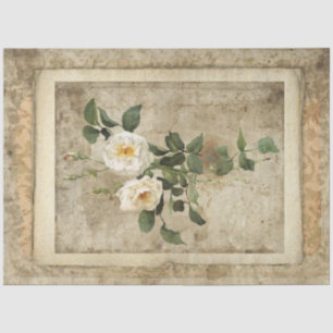 Vintage White Floral Script Ephemera Decoupage Art Tissue Paper