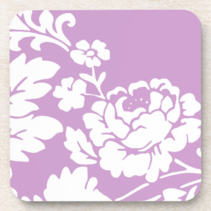 Vintage White Floral Silhouette on Lavender Coaster