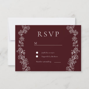 Vintage White Flowers Deep Burgundy Wedding RSVP Card