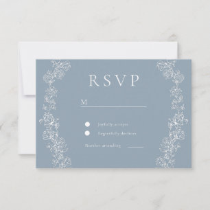 Vintage White Flowers Dusty Blue Wreath Wedding RSVP Card