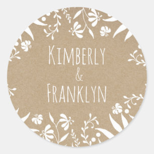 Vintage White Flowers Elegant Wedding Classic Round Sticker
