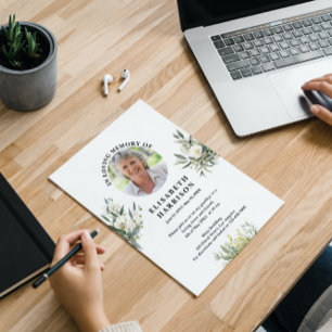 Vintage White Flowers Funeral Invitation