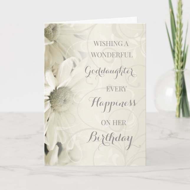 Vintage White Flowers Goddaughter Birthday Card (Front)