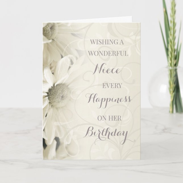 Vintage White Flowers Niece Birthday Card (Front)