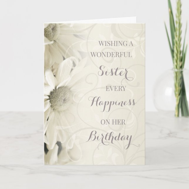 Vintage White Flowers Sister Birthday Card (Front)