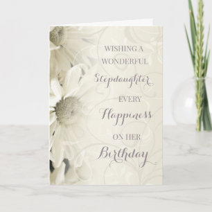 Vintage White Flowers Stepdaughter Birthday Card