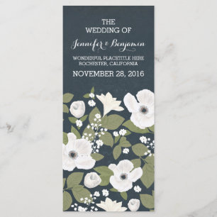 Vintage white flowers wreath wedding programs