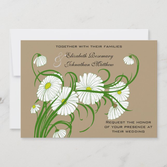 Vintage White Gerber Daisy Flowers Wedding Set Invitation (Front)