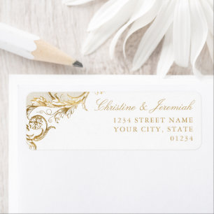 Vintage White Gold Floral Damask Return Address Label