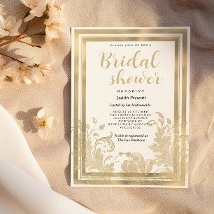 Vintage white gold floral lace Bridal Shower  Invitation