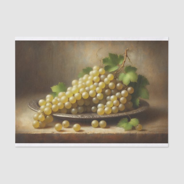 Vintage White Grapes Still Life Decoupage Tissue Paper (Front)