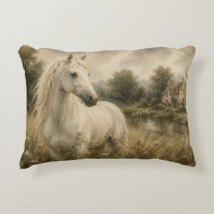 Vintage White Horse Cottage Pillow