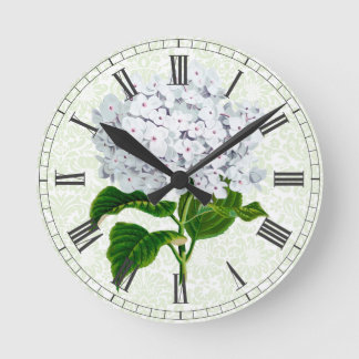 Vintage White Hydrangea Round Clock
