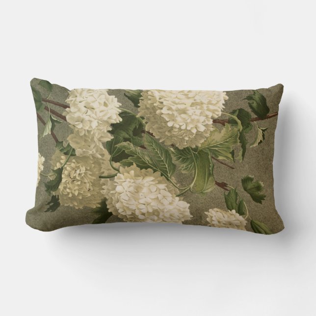 Vintage White Hydrangea, Tapestry Look Lumbar Cushion (Front)