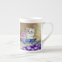Vintage White Kitten Illustration