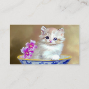 Vintage White Kitten Illustration Enclosure Card