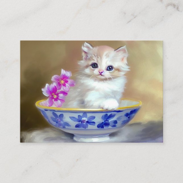 Vintage White Kitten Illustration Enclosure Card (Front)