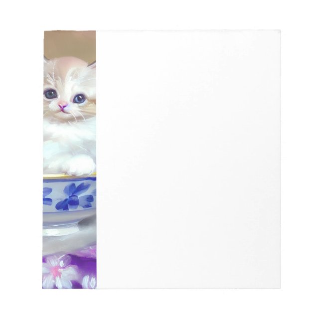 Vintage White Kitten Illustration Notepad (Front)