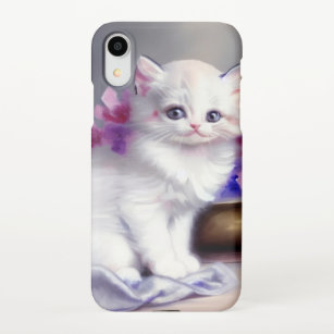 Vintage White Kitten with Pink and Purple Flowers iPhone Case