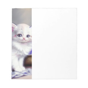 Vintage White Kitten with Pink and Purple Flowers Notepad