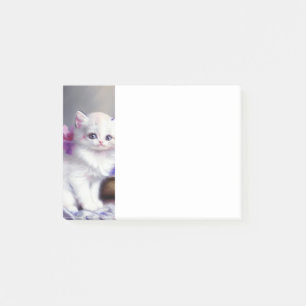 Vintage White Kitten with Pink and Purple Flowers Post-it Notes