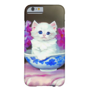 Vintage White Kitten with Pink Flowers  Barely There iPhone 6 Case