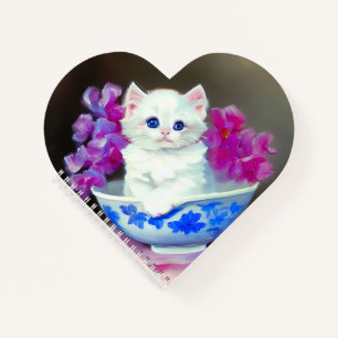Vintage White Kitten with Pink Flowers Notebook