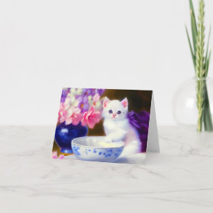 Vintage White Kitten with Purple Ribbon Invitation