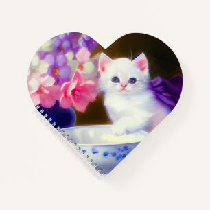 Vintage White Kitten with Purple Ribbon Notebook