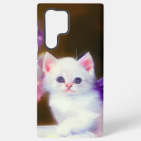 Vintage White Kitten with Purple Ribbon