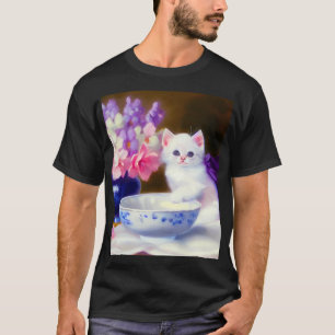 Vintage White Kitten with Purple Ribbon T-Shirt