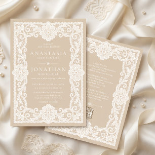 Vintage White Lace all in one Wedding Invitation