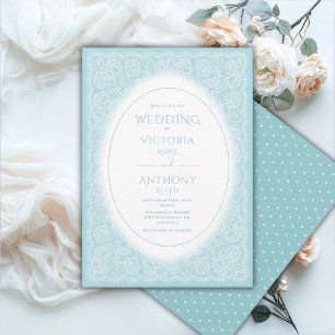 Vintage White Lace Blue Vintage Wedding Invitation