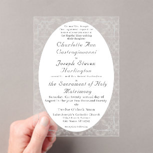 Vintage White Lace Catholic Wedding Acrylic Invitations