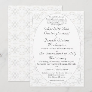 Vintage White Lace Catholic Wedding Invitation