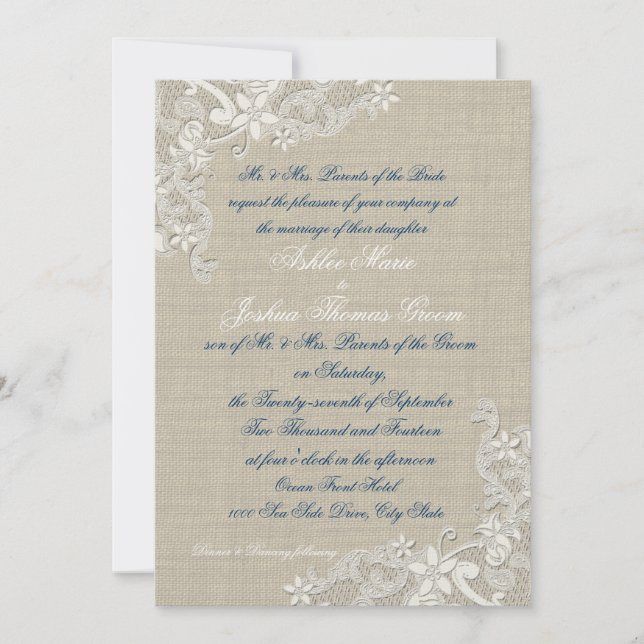 Vintage White Lace Design Wedding Invitation (Front)