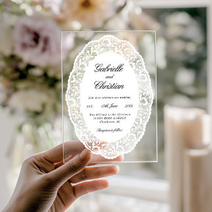 Vintage White Lace Elegant Wedding Acrylic Invitations