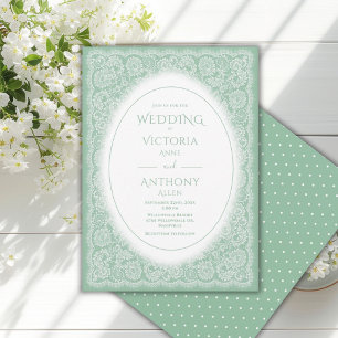 Vintage White Lace Green Vintage Wedding Invitation