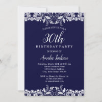 Vintage White Lace Navy 30th Birthday Party